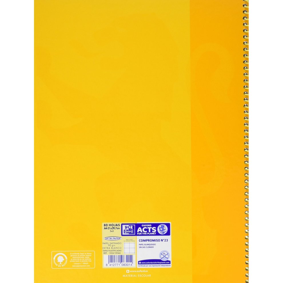 BLOC ESPIRAL A4+ OXFORD CUADRO 5x5 BOOK 1 TAPA EXTRADURA AMARILLO