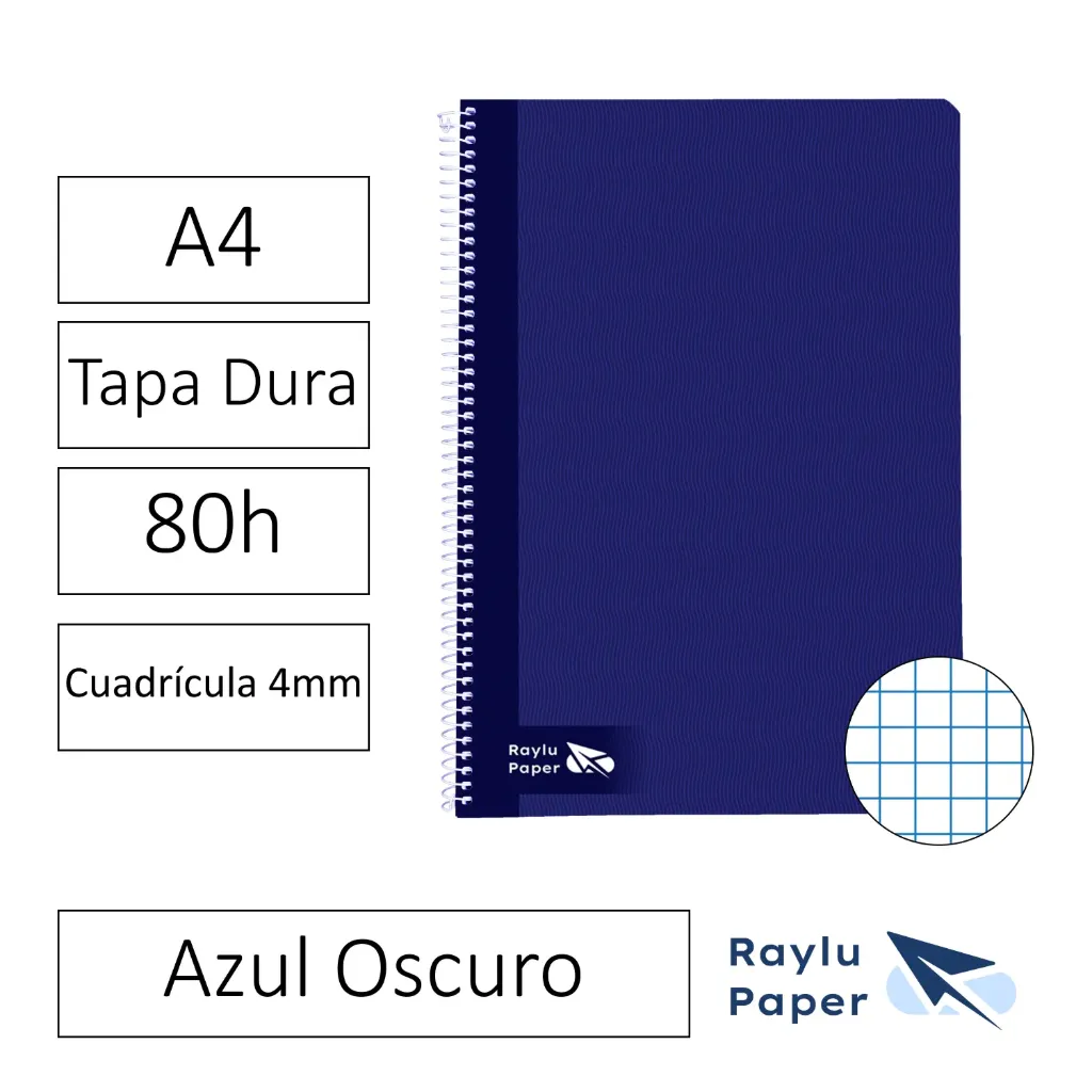 [004002] BLOC ESPIRAL A4 80h 70gr CUADRO 4x4 TAPA DURA AZUL