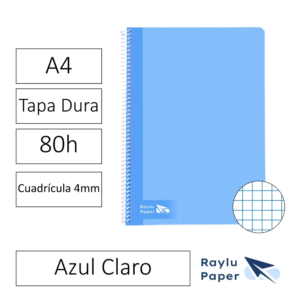 [004006] BLOC ESPIRAL A4 80h 70gr CUADRO 4x4 TAPA DURA AZUL CLARO