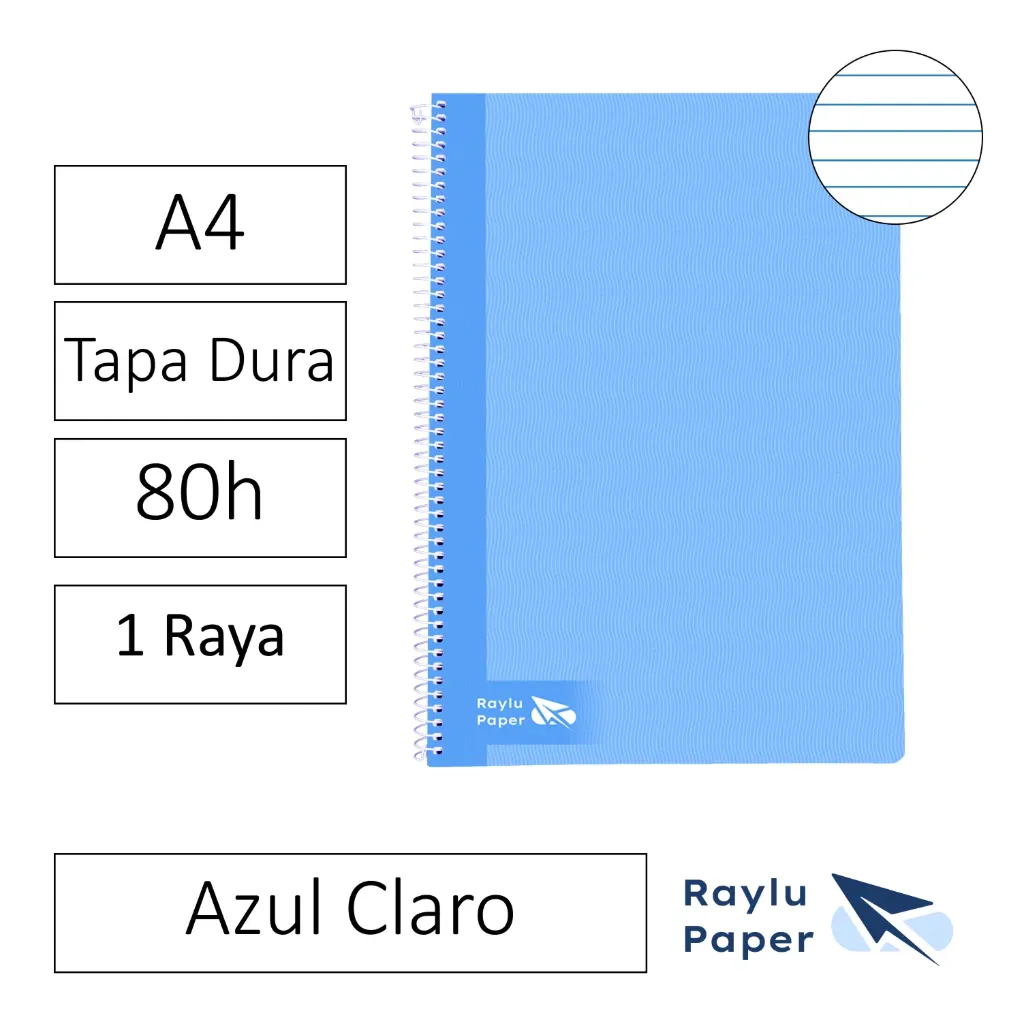[004012] BLOC ESPIRAL A4 80h 70gr HORIZONTAL TAPA DURA AZUL CLARO