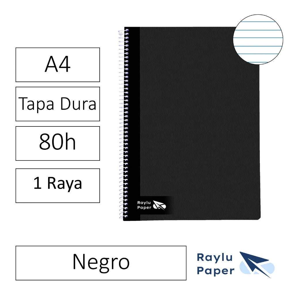 [004011] BLOC ESPIRAL A4 80h 70gr HORIZONTAL TAPA DURA NEGRO