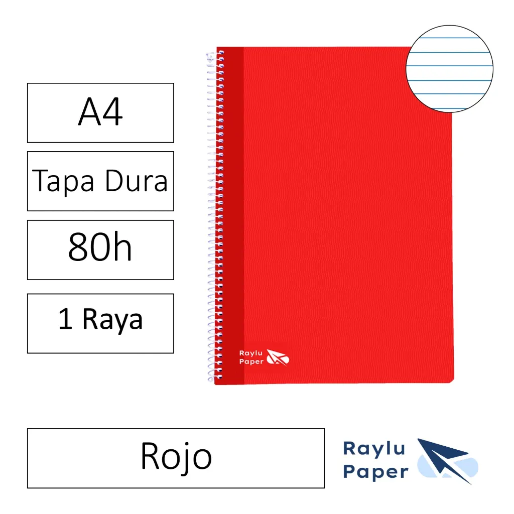 [004009] BLOC ESPIRAL A4 80h 70gr HORIZONTAL TAPA DURA ROJO