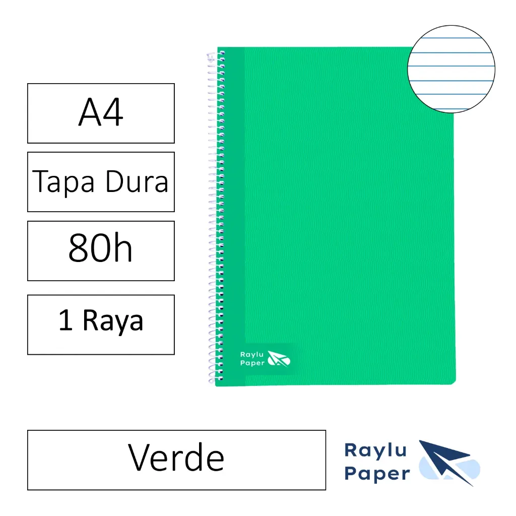 [004010] BLOC ESPIRAL A4 80h 70gr HORIZONTAL TAPA DURA VERDE