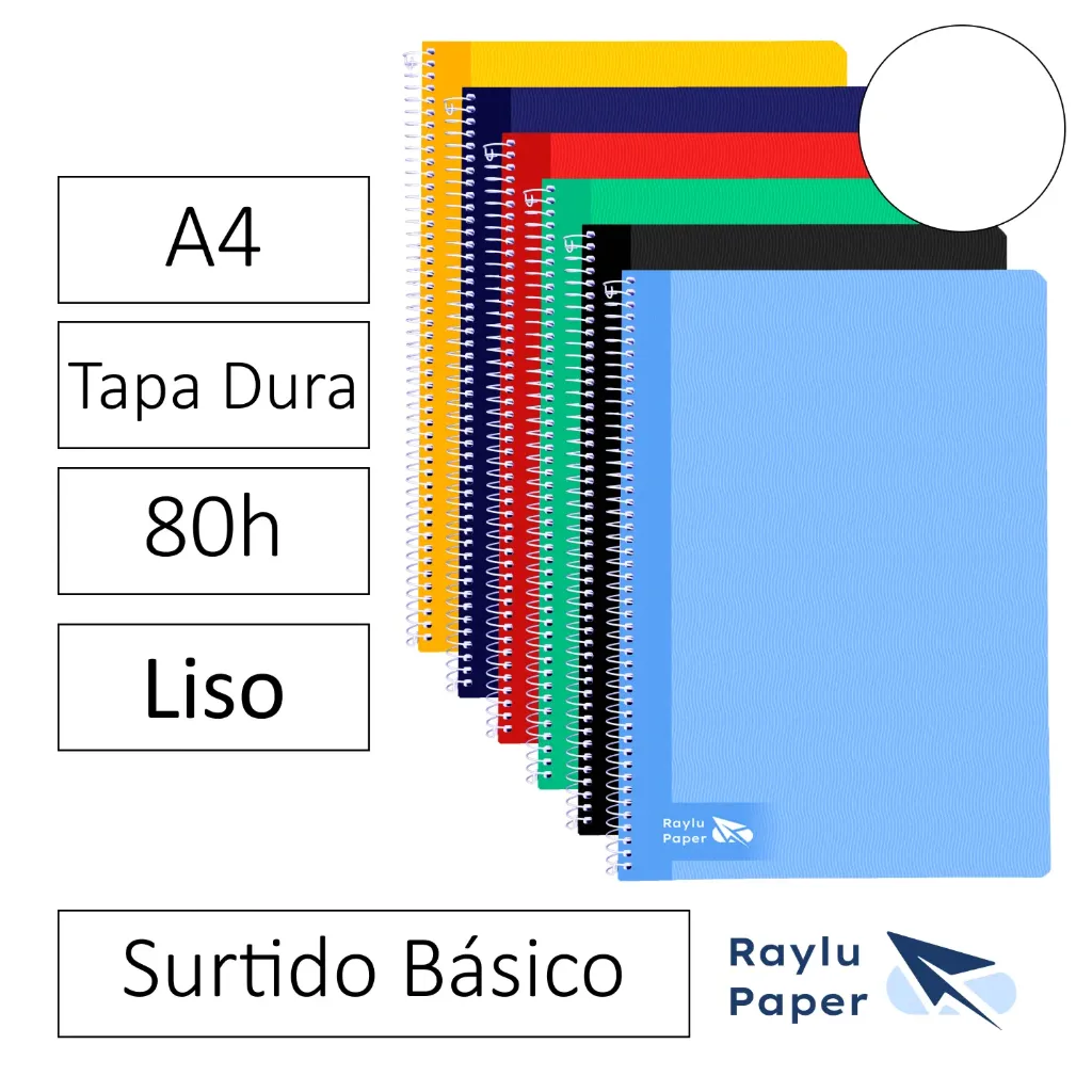[001599] BLOC ESPIRAL A4 80h 70gr LISO TAPA DURA SURTIDO Pack 6