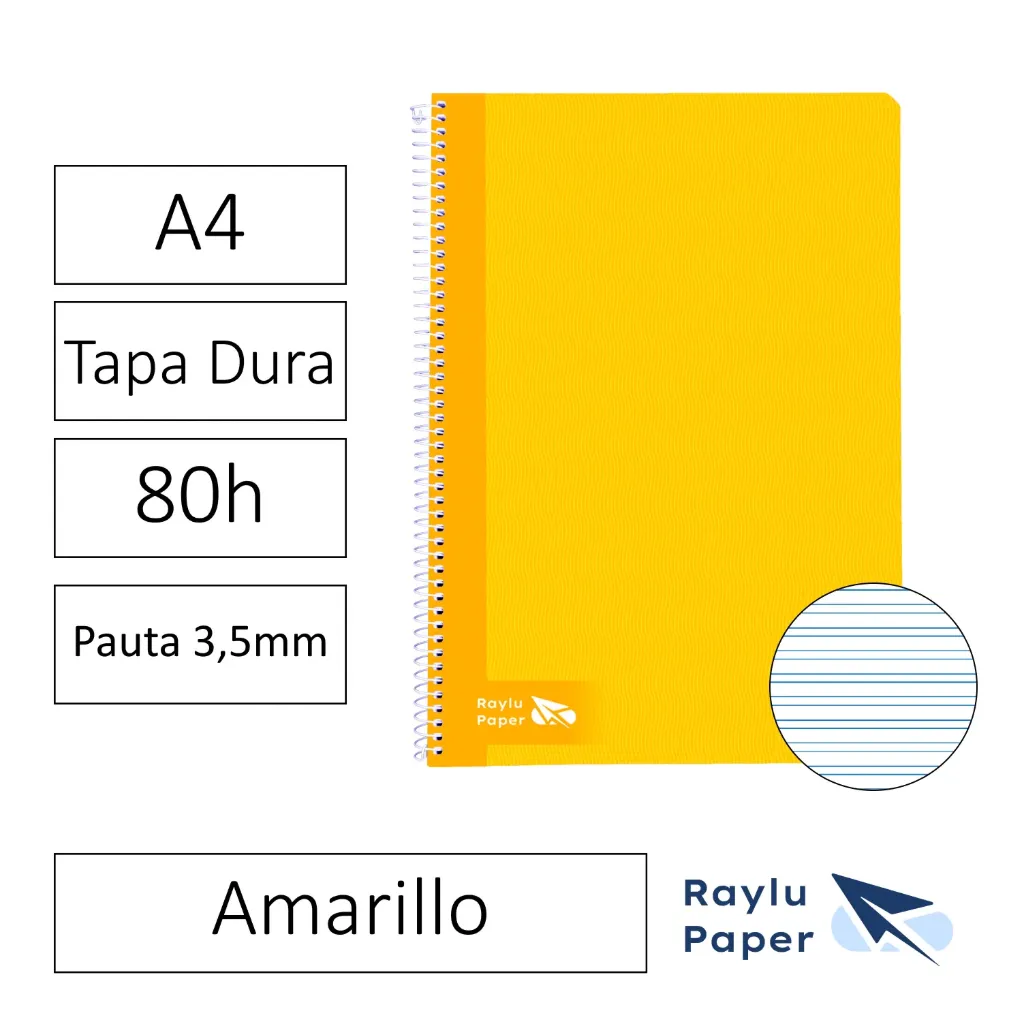 [004013] BLOC ESPIRAL A4 80h 70gr PAUTA 3,5 TAPA DURA AMARILLO