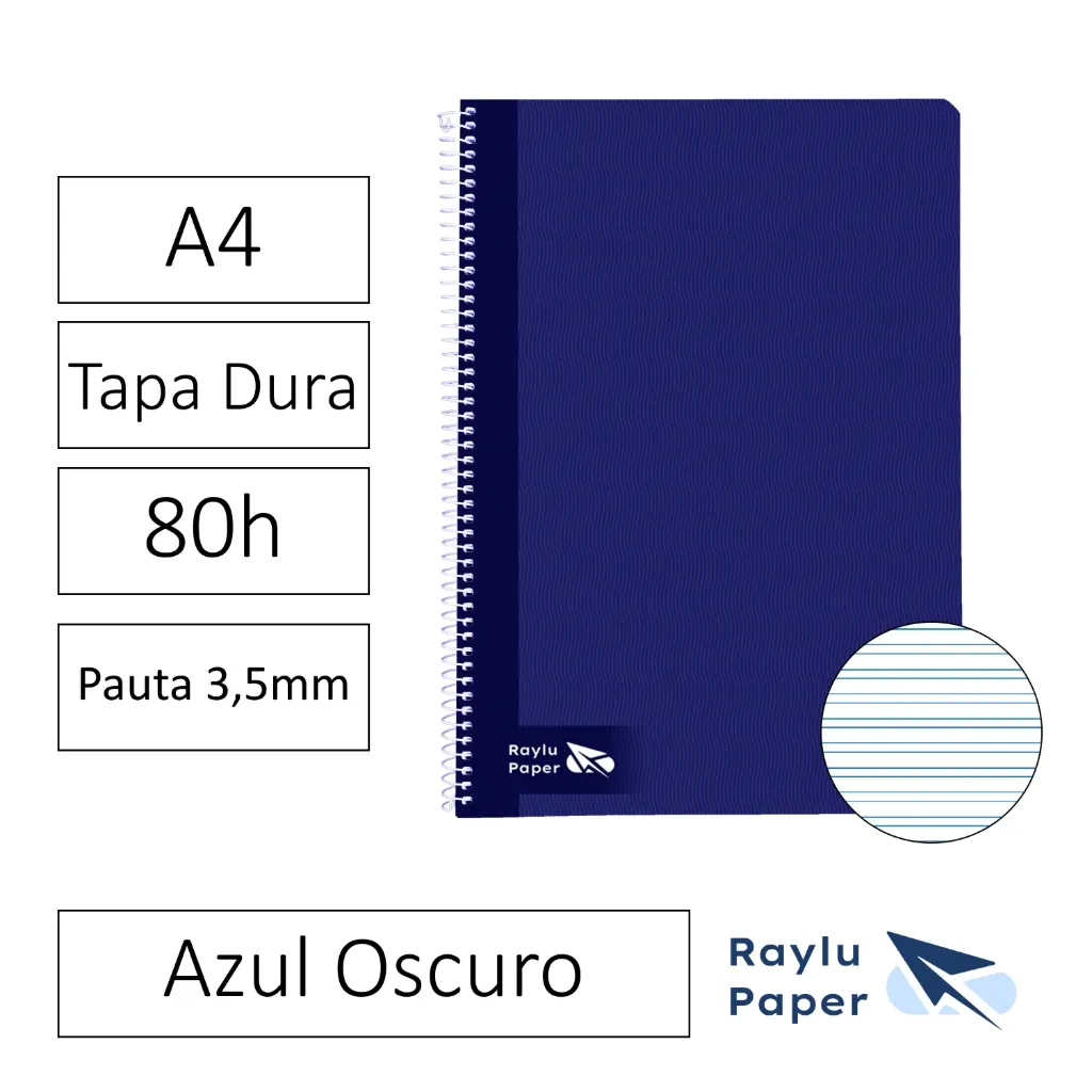 [004014] BLOC ESPIRAL A4 80h 70gr PAUTA 3,5 TAPA DURA AZUL