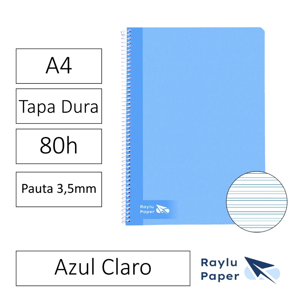 [004018] BLOC ESPIRAL A4 80h 70gr PAUTA 3,5 TAPA DURA AZUL CLARO