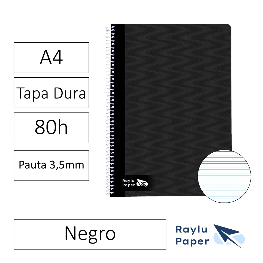 [004017] BLOC ESPIRAL A4 80h 70gr PAUTA 3,5 TAPA DURA NEGRO