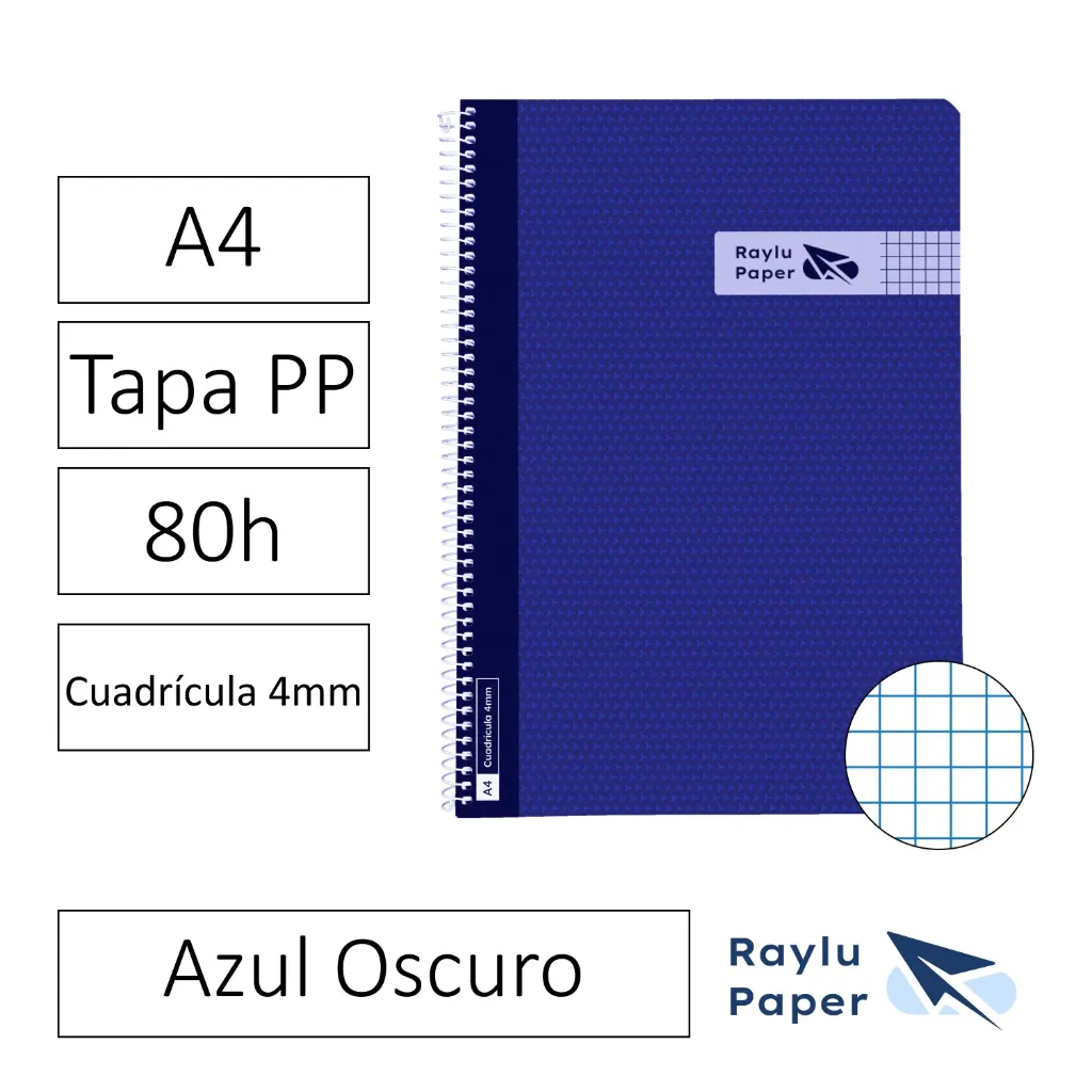 [005003] BLOC ESPIRAL A4 80h 90gr CUADRO 4x4 TAPA POLIPROPILENO AZUL
