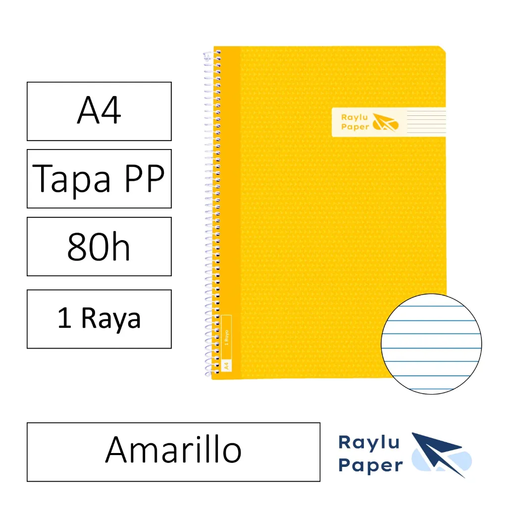 [005008] BLOC ESPIRAL A4 80h 90gr HORIZONTAL TAPA POLIPROPILENO AMARILLO