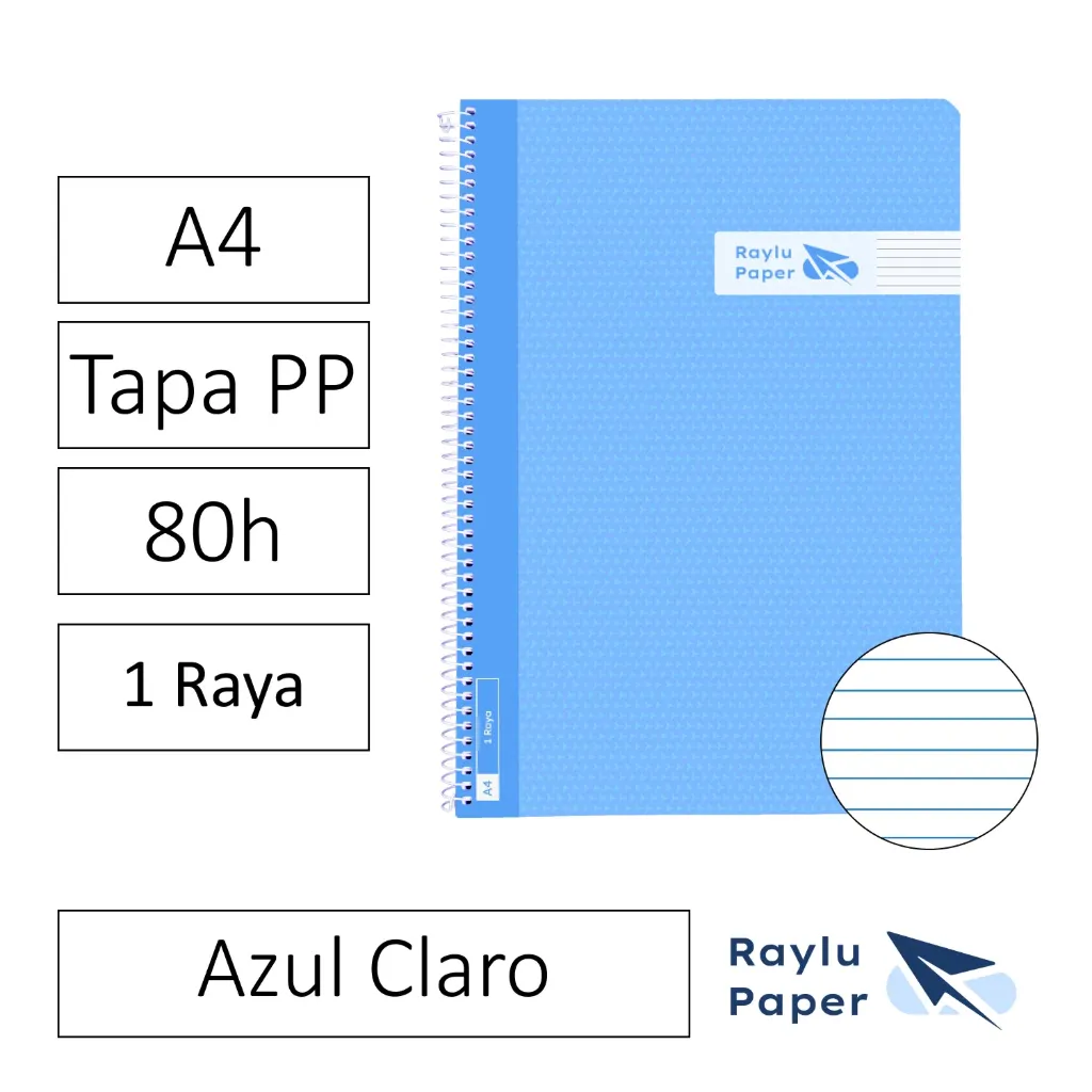 [005013] BLOC ESPIRAL A4 80h 90gr HORIZONTAL TAPA POLIPROPILENO AZUL CLARO