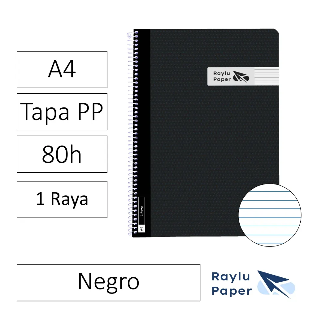 [005012] BLOC ESPIRAL A4 80h 90gr HORIZONTAL TAPA POLIPROPILENO NEGRO