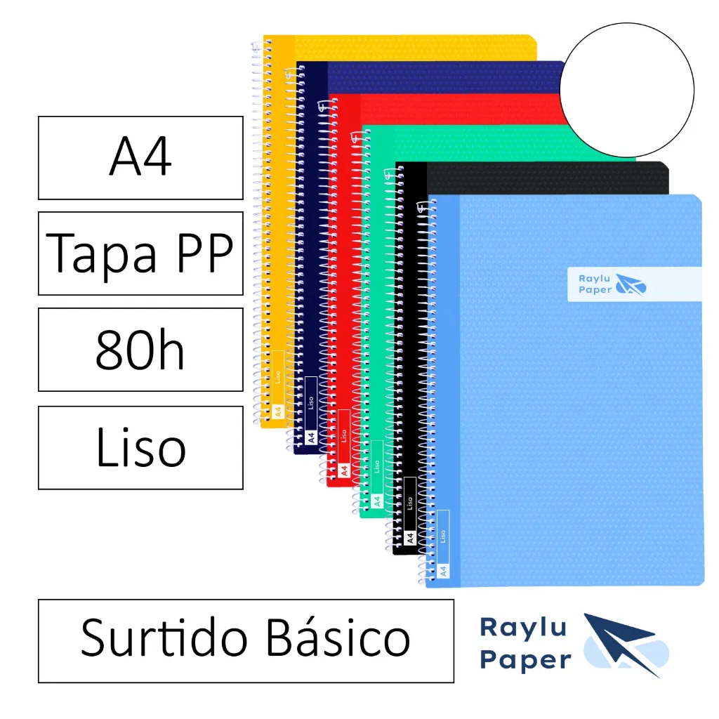 [002548] BLOC ESPIRAL A4 80h 90gr LISO TAPA POLIPROPILENO SURTIDO Pack 6