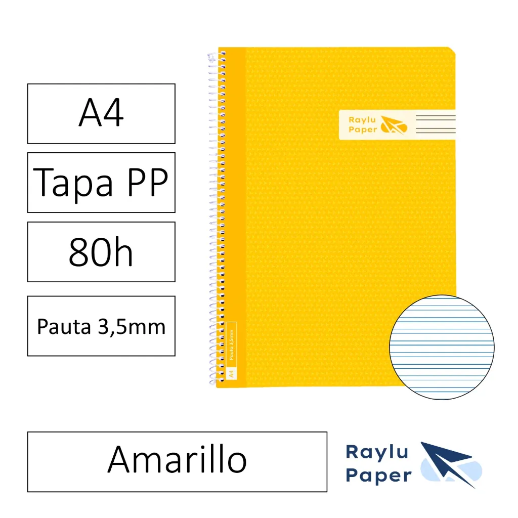 [005014] BLOC ESPIRAL A4 80h 90gr PAUTA 3,5 TAPA POLIPROPILENO AMARILLO