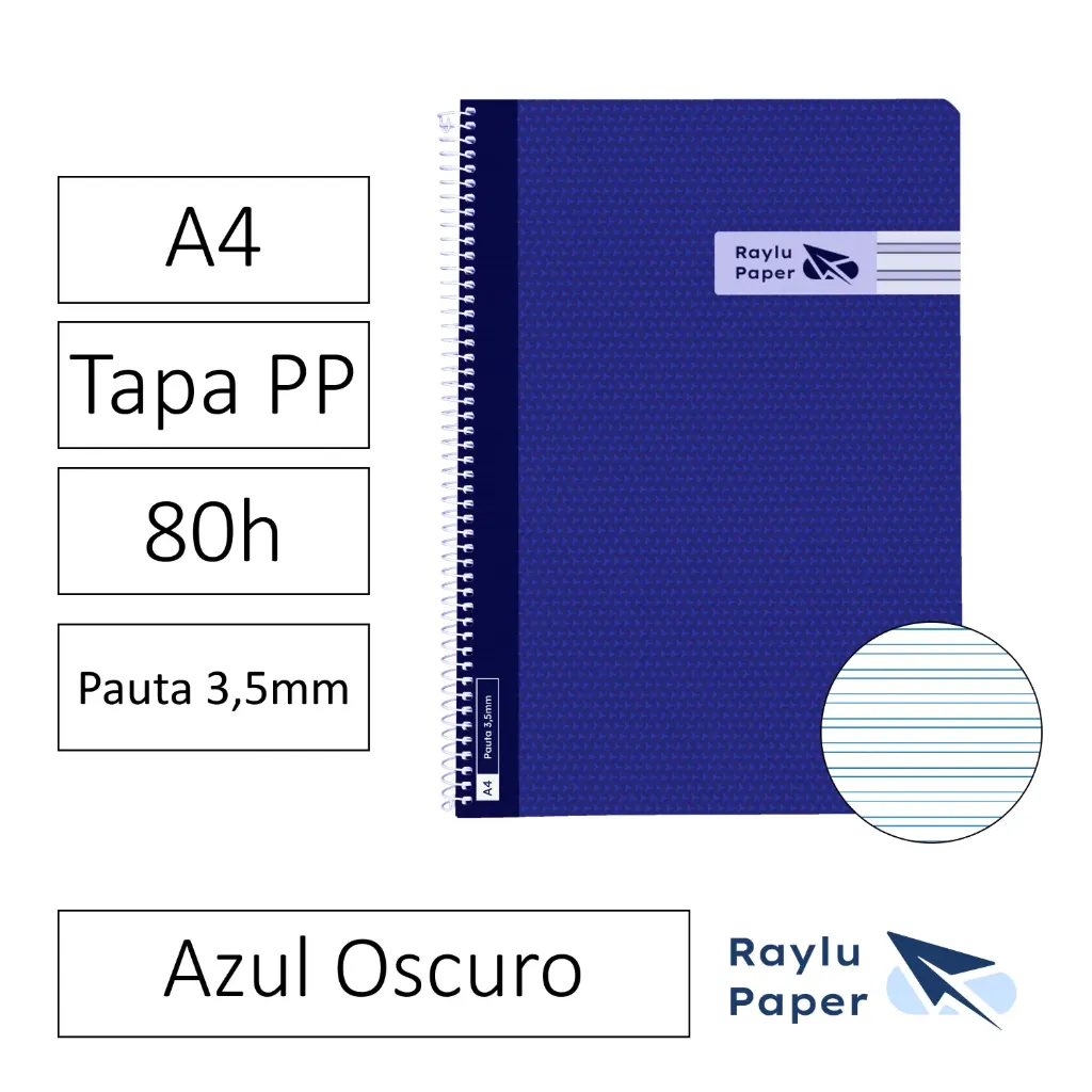 BLOC ESPIRAL A4 80h 90gr PAUTA 3,5 TAPA POLIPROPILENO AZUL