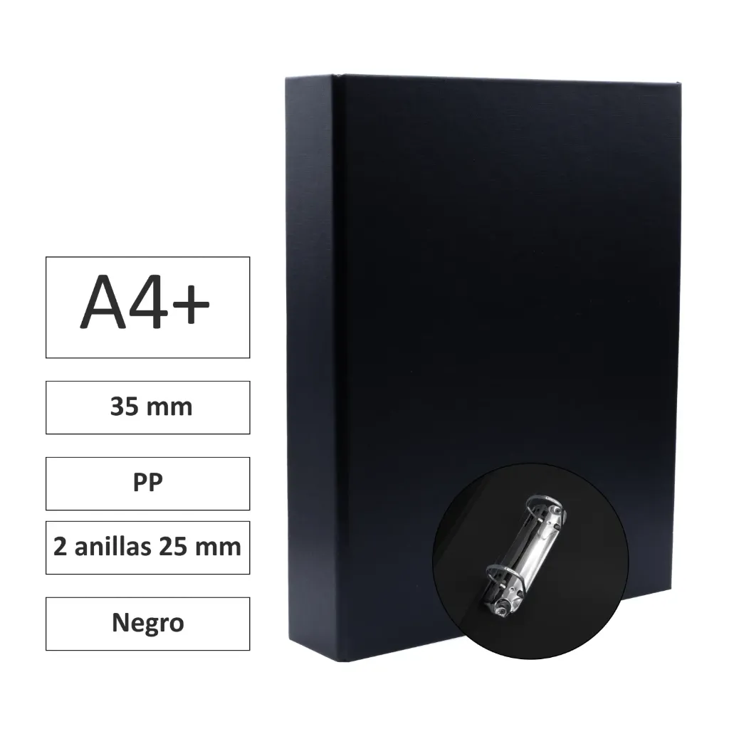 [180764] CARPETA CARTÓN FORRADO A4+ 2 ANILLAS 25mm NEGRO