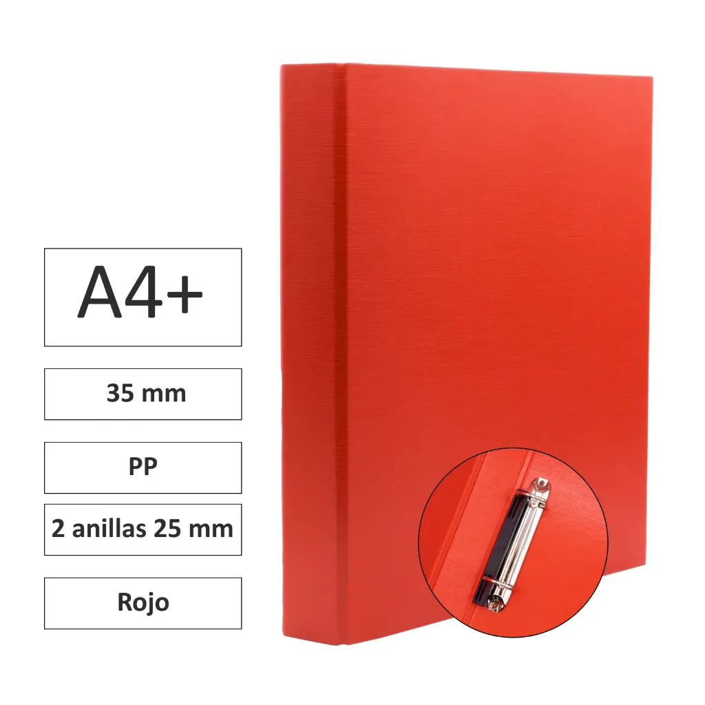 [180765] CARPETA CARTÓN FORRADO A4+ 2 ANILLAS 25mm ROJO