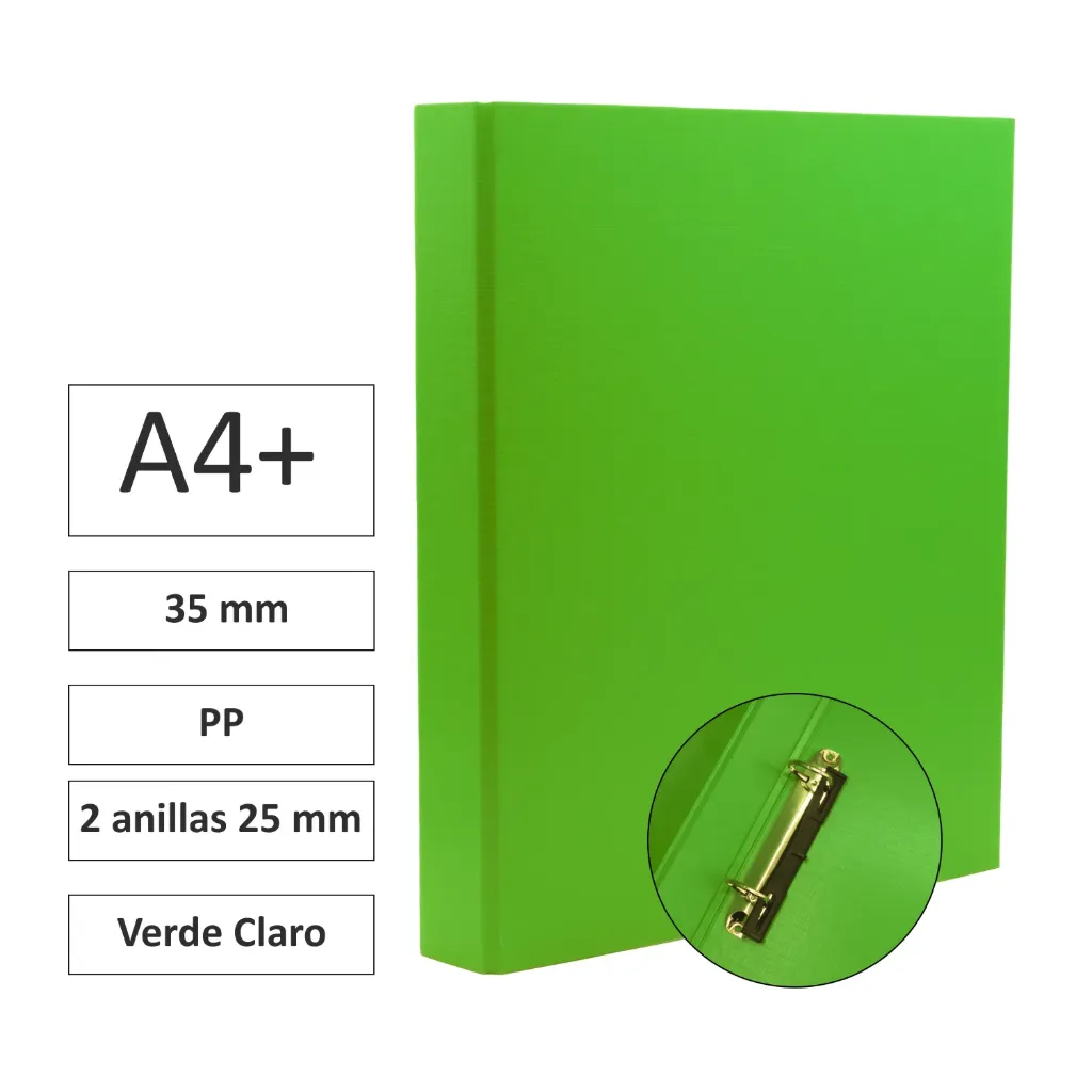 [180762] CARPETA CARTÓN FORRADO A4+ 2 ANILLAS 25mm VERDE CLARO