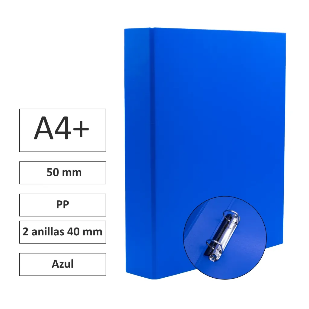 [180783] CARPETA CARTÓN FORRADO A4+ 2 ANILLAS 40mm AZUL