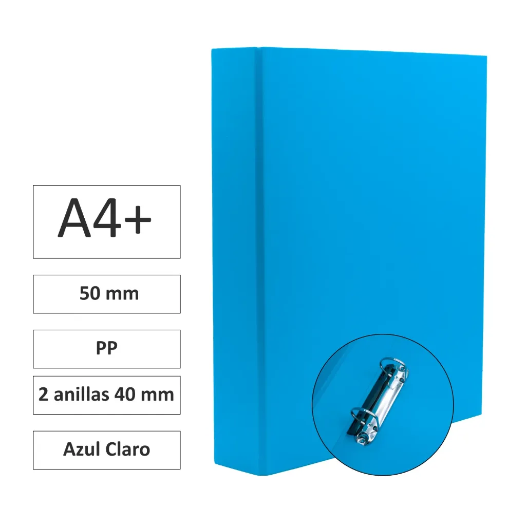 [181174] CARPETA CARTÓN FORRADO A4+ 2 ANILLAS 40mm AZUL CLARO