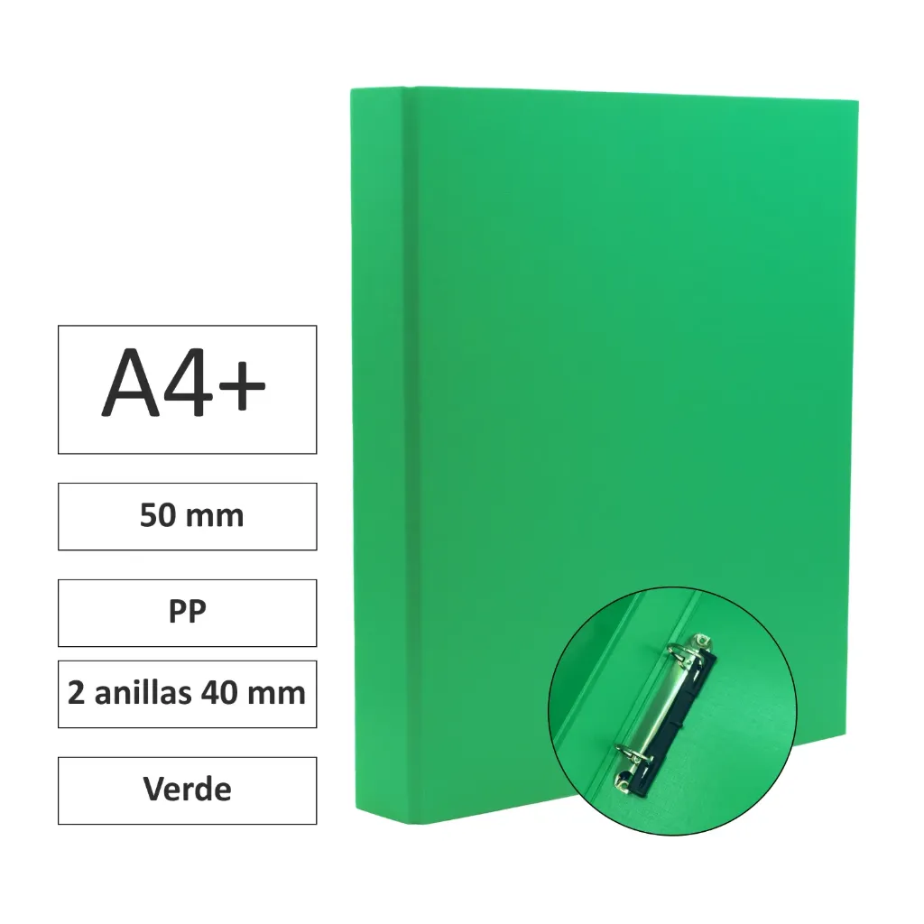 [180782] CARPETA CARTÓN FORRADO A4+ 2 ANILLAS 40mm VERDE