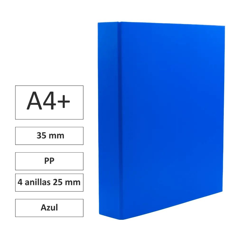 [180775] CARPETA CARTÓN FORRADO A4+ 4 ANILLAS 25mm AZUL