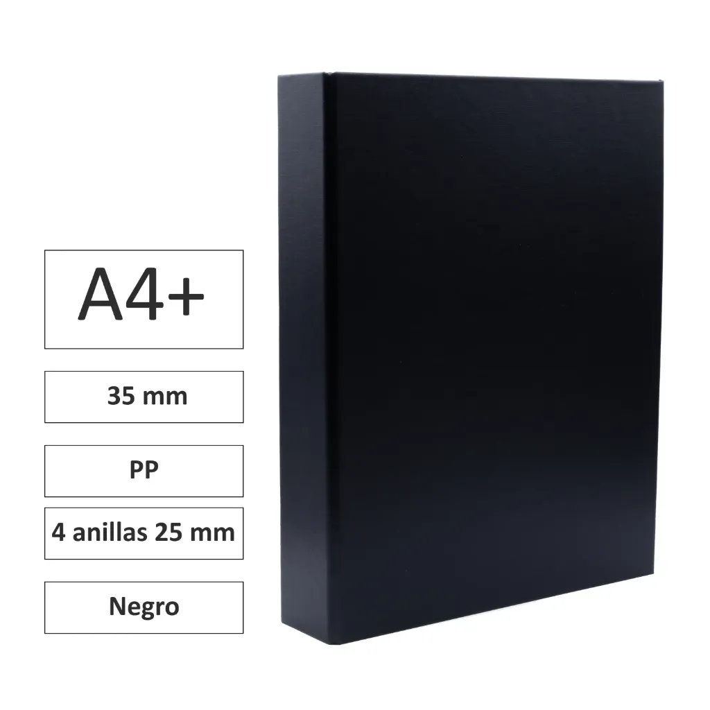 [180772] CARPETA CARTÓN FORRADO A4+ 4 ANILLAS 25mm NEGRO