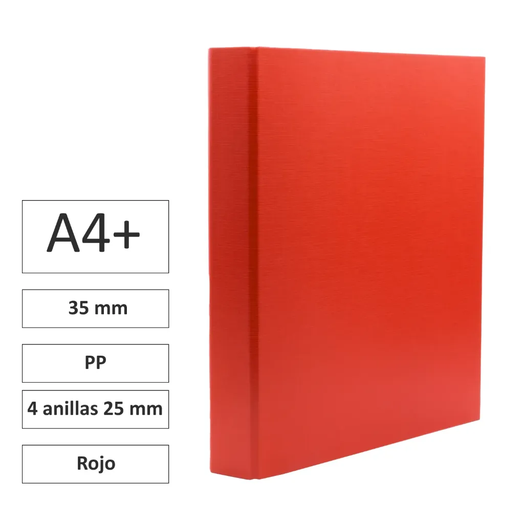 [180773] CARPETA CARTÓN FORRADO A4+ 4 ANILLAS 25mm ROJO