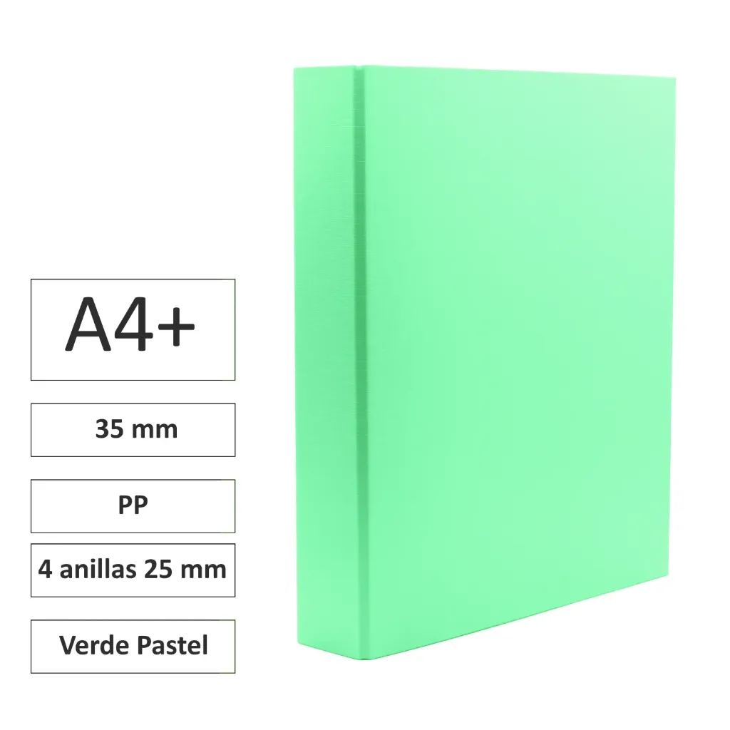 CARPETA CARTÓN FORRADO A4+ 4 ANILLAS 25mm VERDE PASTEL