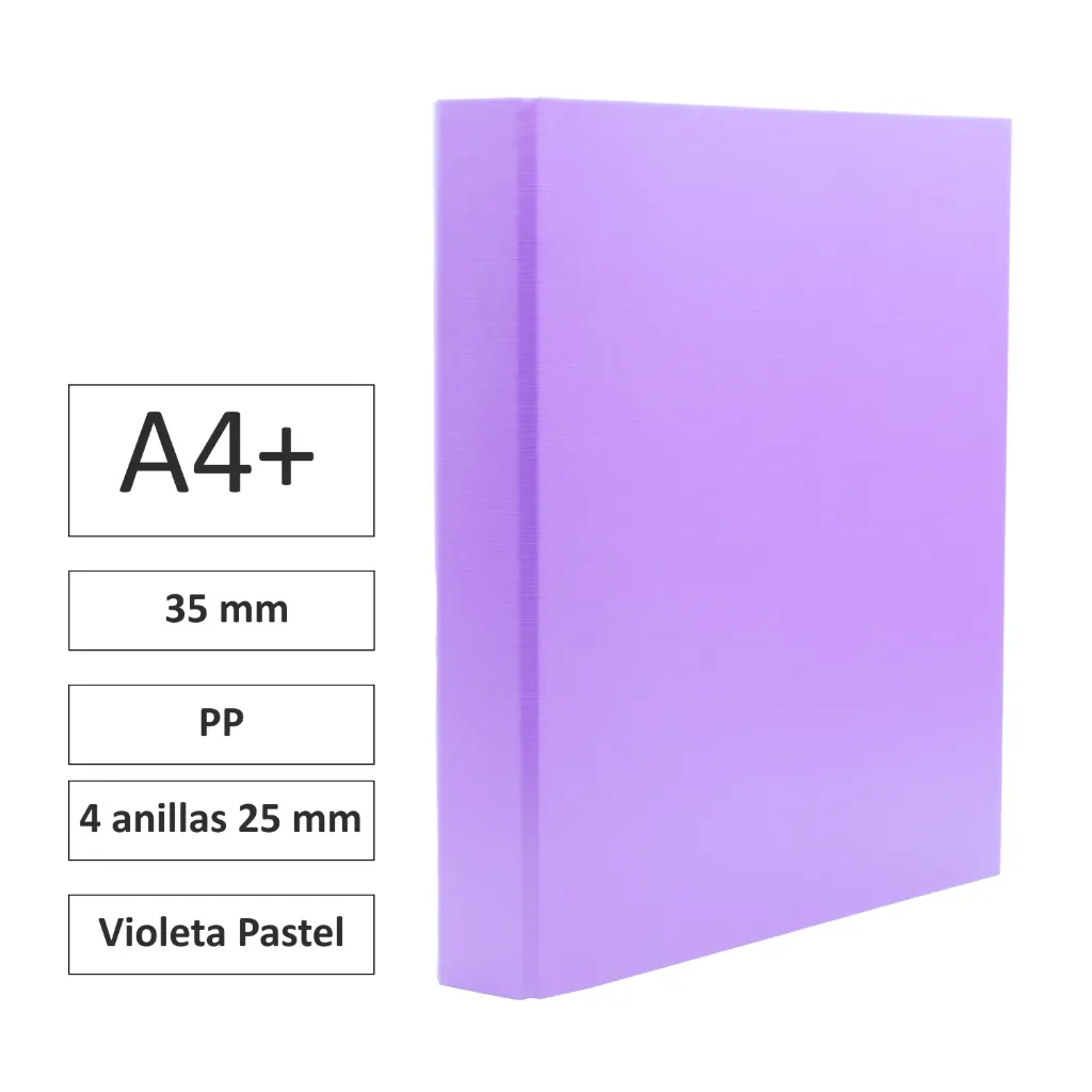 CARPETA CARTÓN FORRADO A4+ 4 ANILLAS 25mm VIOLETA PASTEL