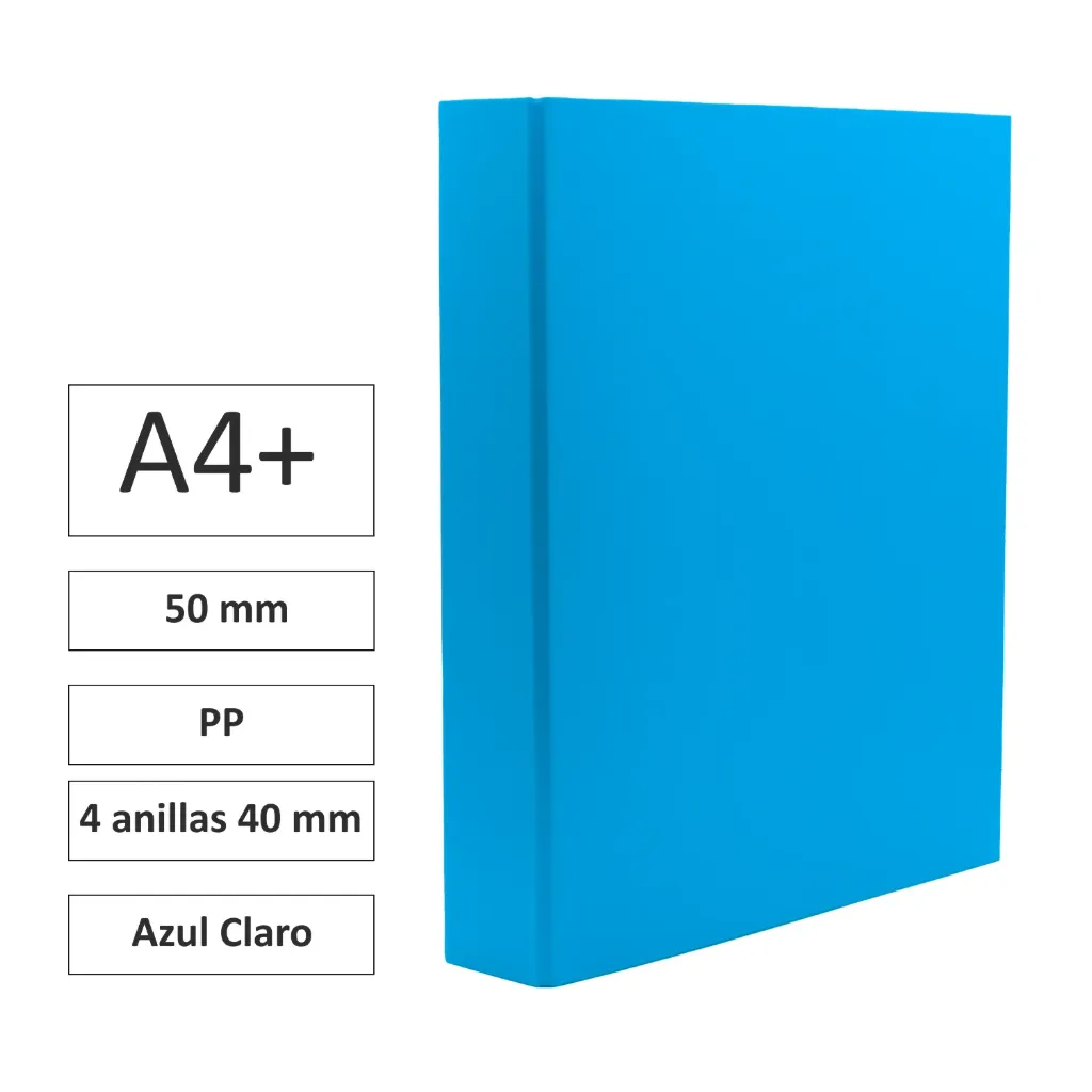 [181272] CARPETA CARTÓN FORRADO A4+ 4 ANILLAS 40mm AZUL CLARO
