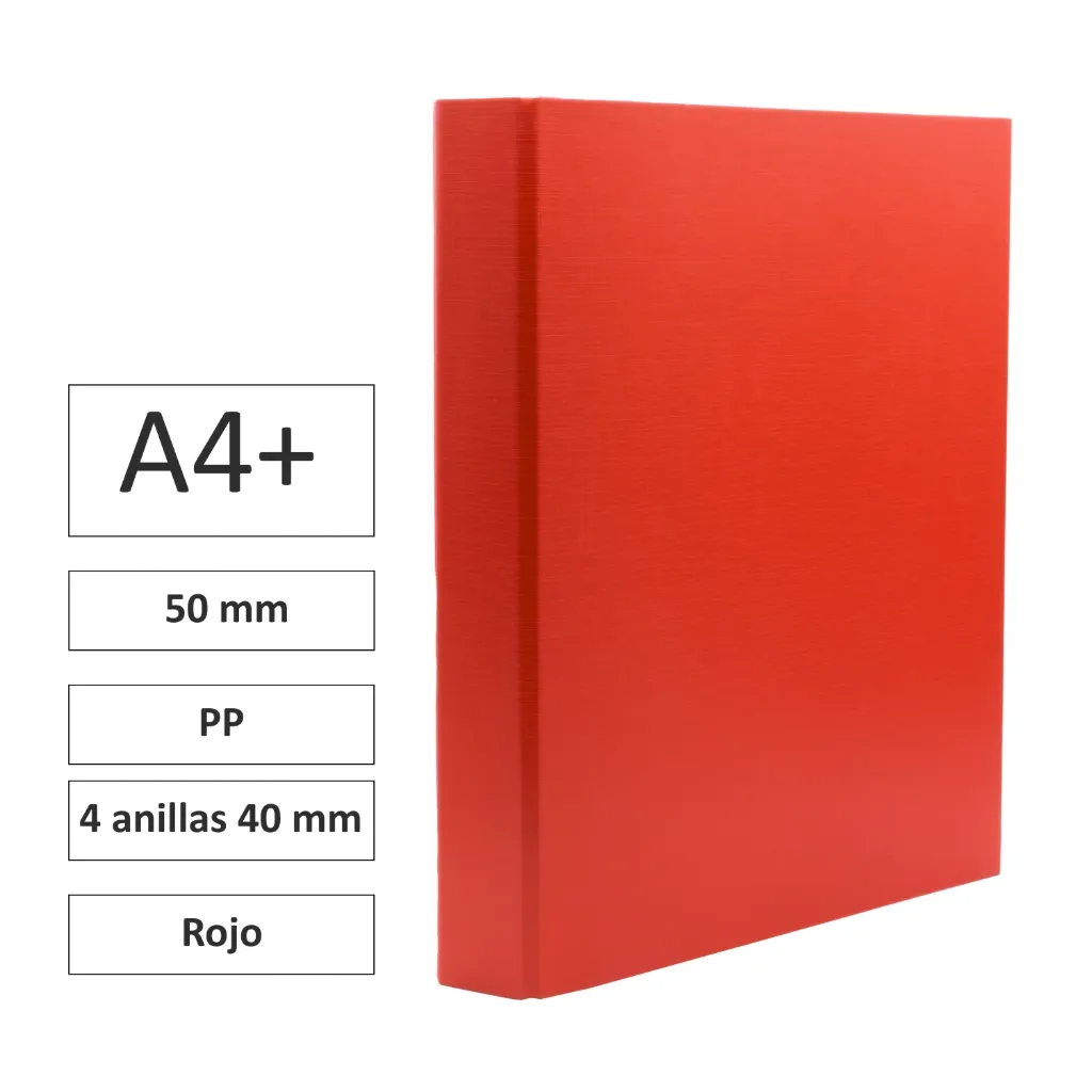 [180789] CARPETA CARTÓN FORRADO A4+ 4 ANILLAS 40mm ROJO