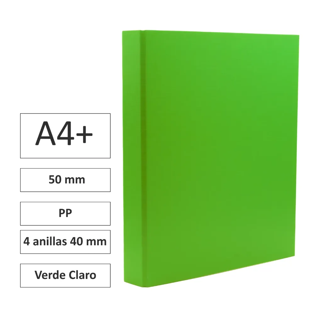 [180786] CARPETA CARTÓN FORRADO A4+ 4 ANILLAS 40mm VERDE CLARO
