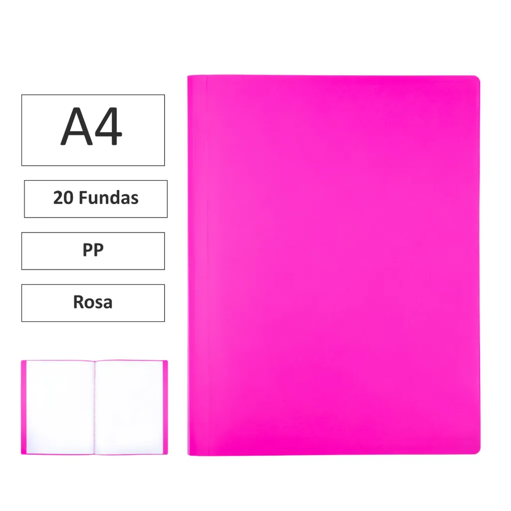 [180879] CARPETA DE FUNDAS A4 20 FUNDAS ROSA