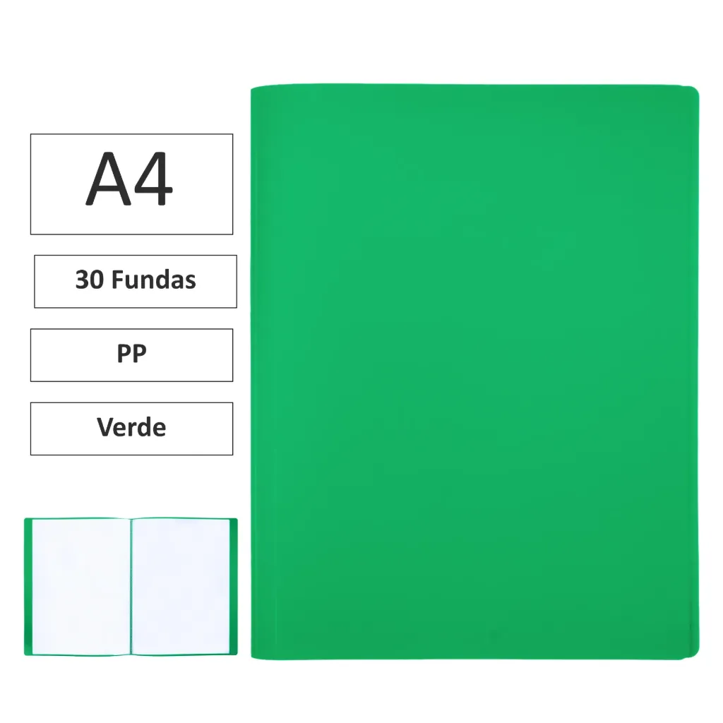 [180678] CARPETA DE FUNDAS A4 30 FUNDAS VERDE