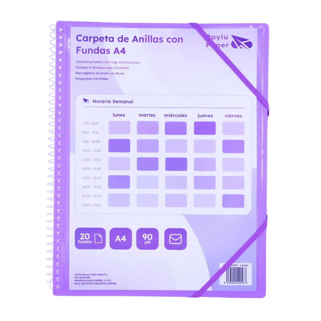 [181034] CARPETA DE FUNDAS PERSONALIZABLE CON ESPIRAL A4 20 FUNDAS VIOLETA