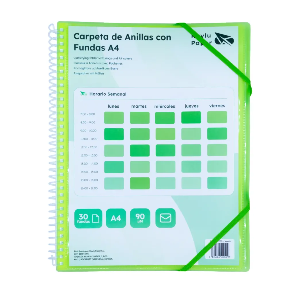[181035] CARPETA DE FUNDAS PERSONALIZABLE CON ESPIRAL A4 30 FUNDAS VERDE