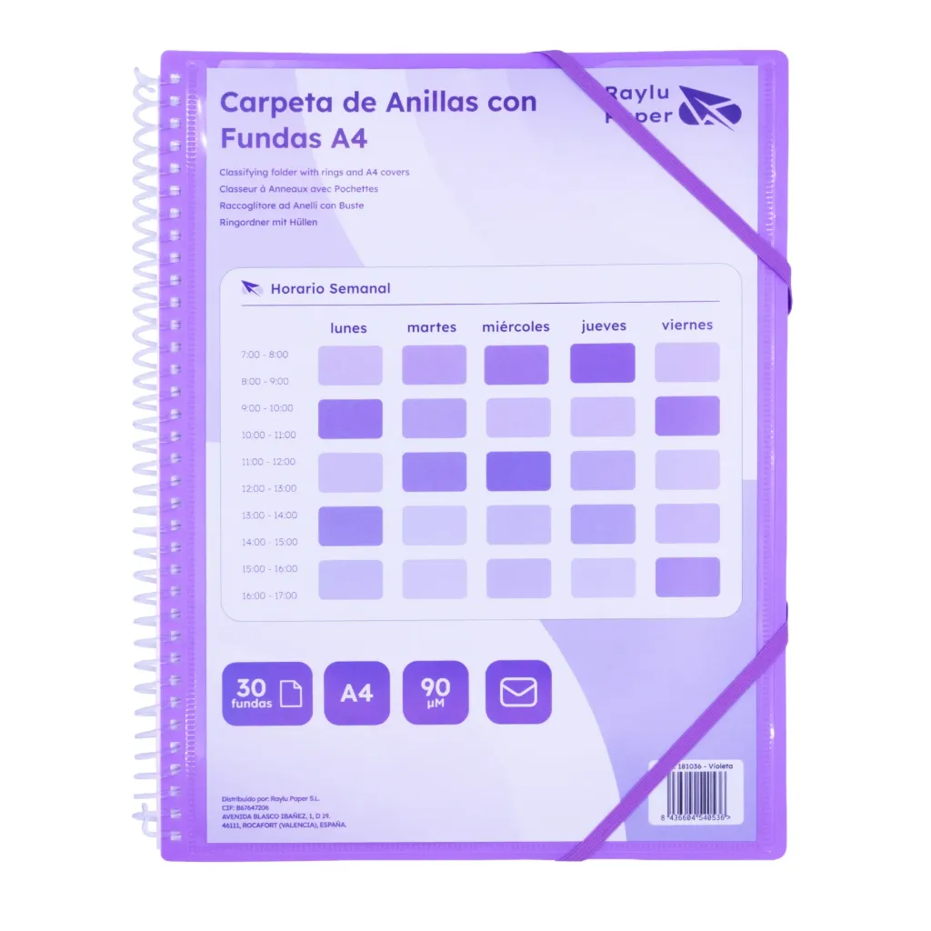 [181036] CARPETA DE FUNDAS PERSONALIZABLE CON ESPIRAL A4 30 FUNDAS VIOLETA