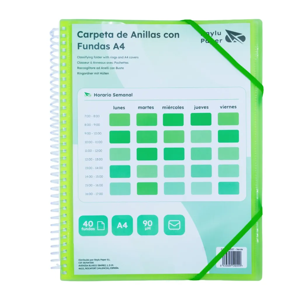 [181037] CARPETA DE FUNDAS PERSONALIZABLE CON ESPIRAL A4 40 FUNDAS VERDE