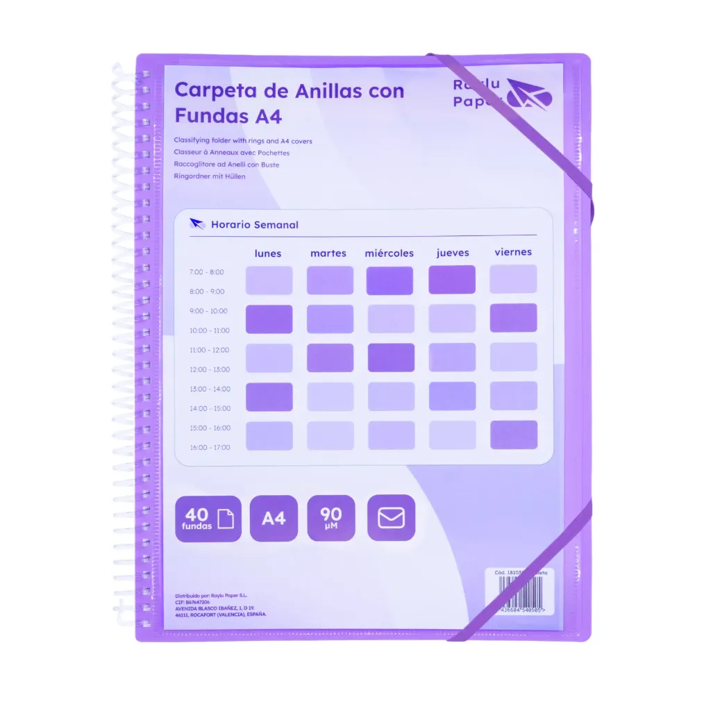 [181038] CARPETA DE FUNDAS PERSONALIZABLE CON ESPIRAL A4 40 FUNDAS VIOLETA