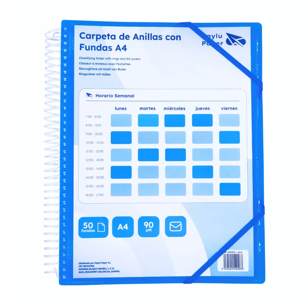 [180954] CARPETA DE FUNDAS PERSONALIZABLE CON ESPIRAL A4 50 FUNDAS AZUL