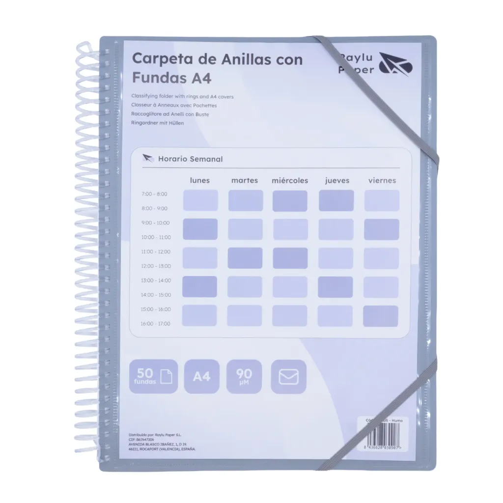 [180205] CARPETA DE FUNDAS PERSONALIZABLE CON ESPIRAL A4 50 FUNDAS HUMO