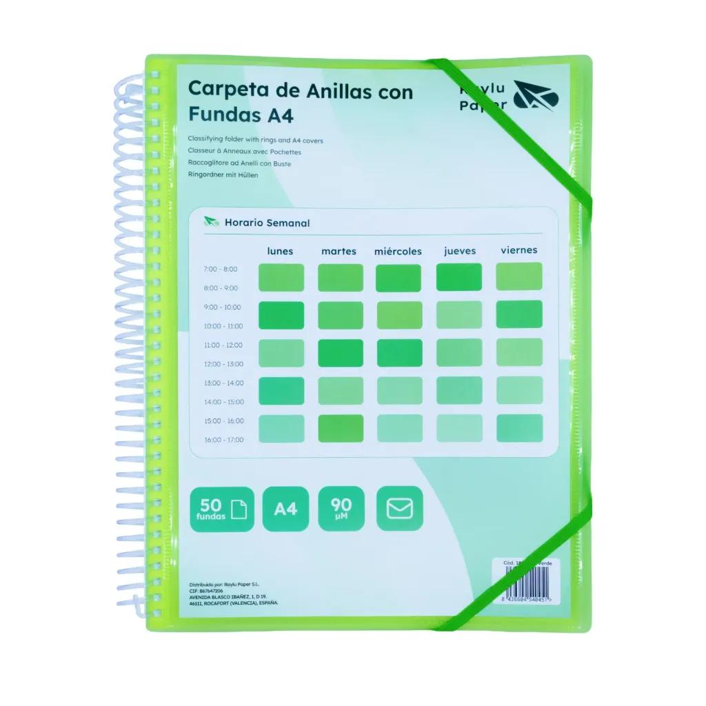 [181074] CARPETA DE FUNDAS PERSONALIZABLE CON ESPIRAL A4 50 FUNDAS VERDE