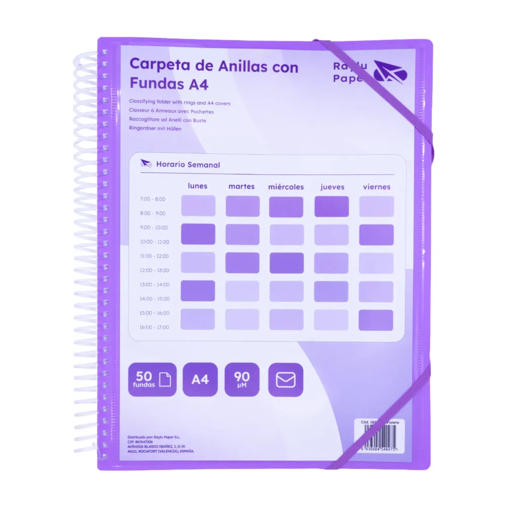 [181075] CARPETA DE FUNDAS PERSONALIZABLE CON ESPIRAL A4 50 FUNDAS VIOLETA