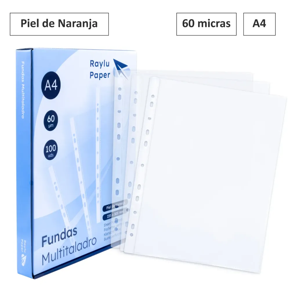 FUNDAS MULTITALADRO A4 PIEL NARANJA 60 micras 100u