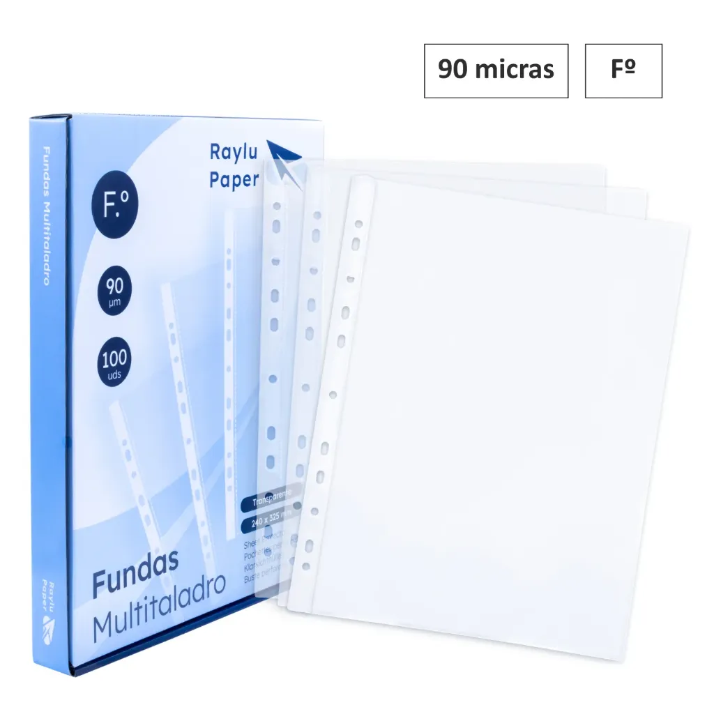 FUNDAS MULTITALADRO Folio CRISTAL 90 micras 100u