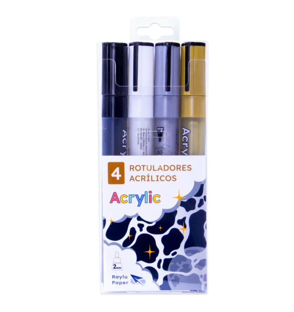 ROTULADOR ACRÍLICO ESTUCHE 4 COLORES METÁLICOS
