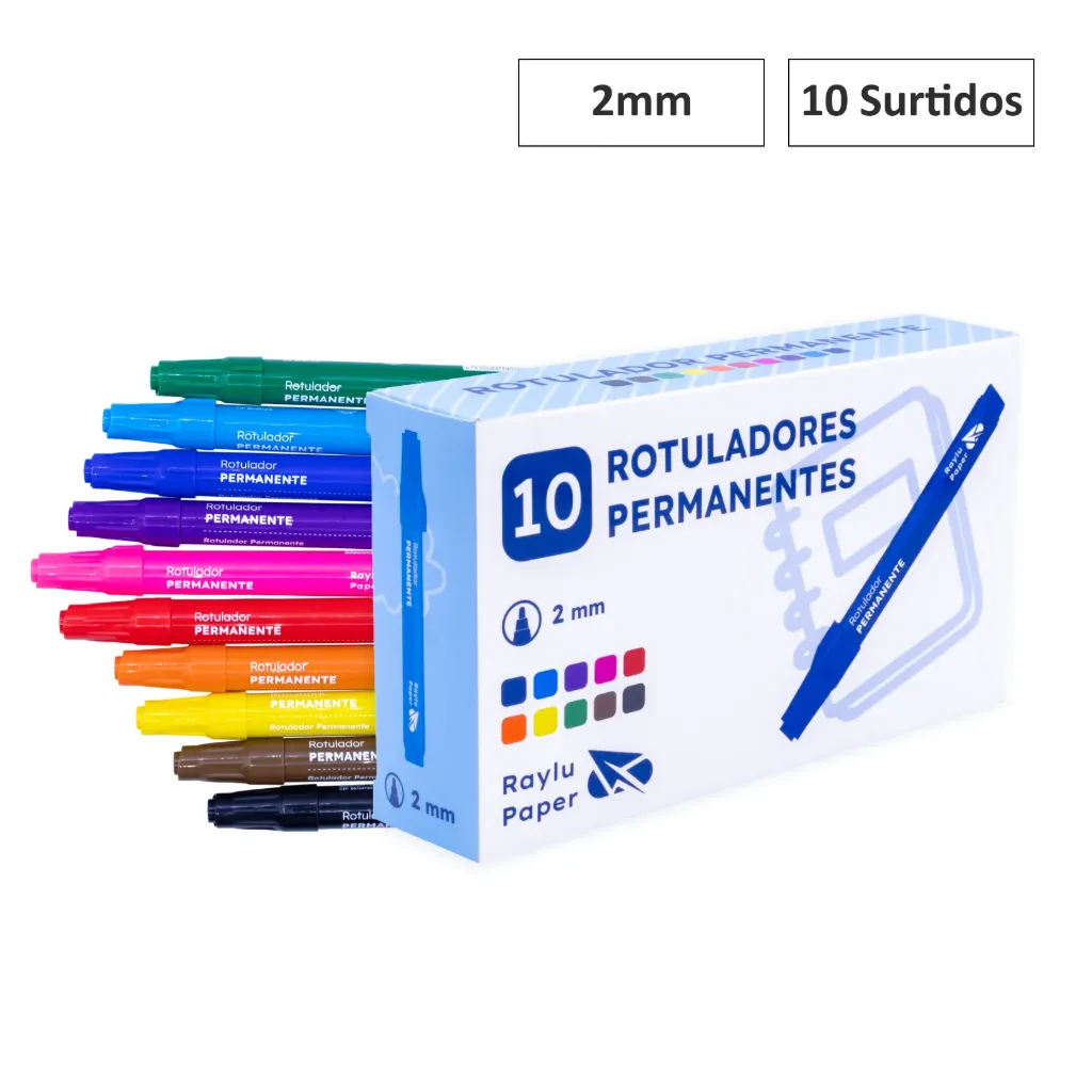 [704356] ROTULADOR PERMANENTE ULTRAINK RAYLU PUNTA GRUESA 10 COLORES
