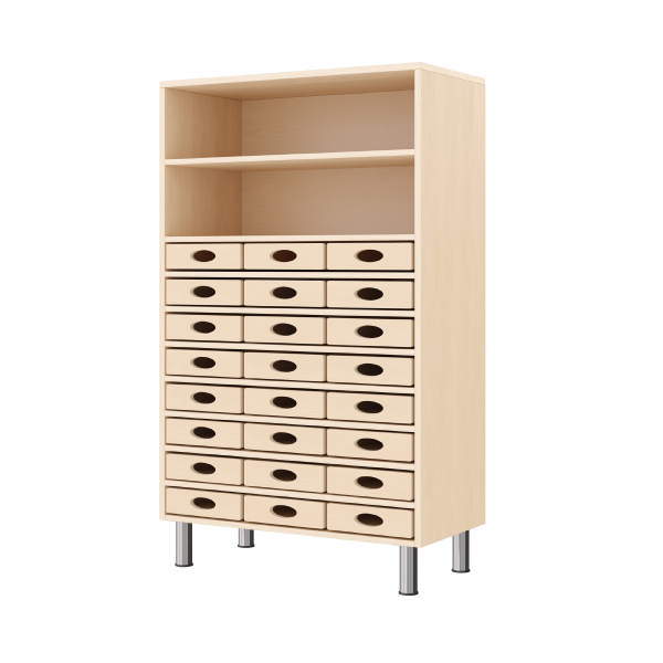MUEBLE ALTO 80 CON 2 HUECOS ABIERTOS Y 24 CAJONES CON PATAS