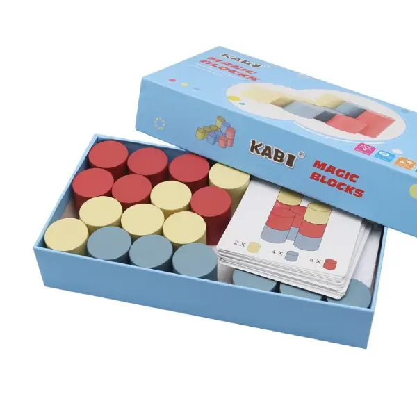 JUEGO 3D CON CILINDROS DE MADERA Y TARJETAS DE RETOS